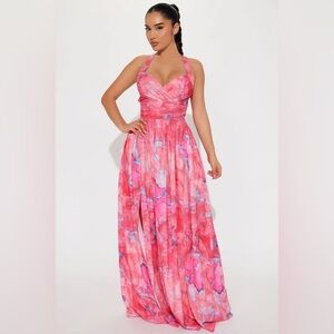 Fashion Nova Callie Elegant Pink Floral Maxi Dress